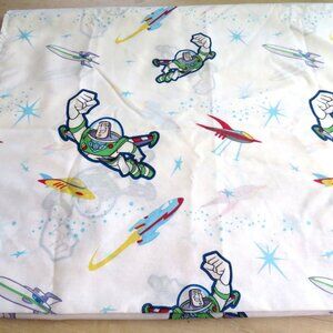 Vintage 1995 Disney Toy Story Buzz Lightyear Twin Flat Sheet Space Themed White